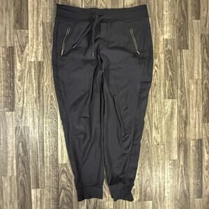 Athleta Black Jogger Pants Size 12 Zip Pockets Drawstring Waist Travel